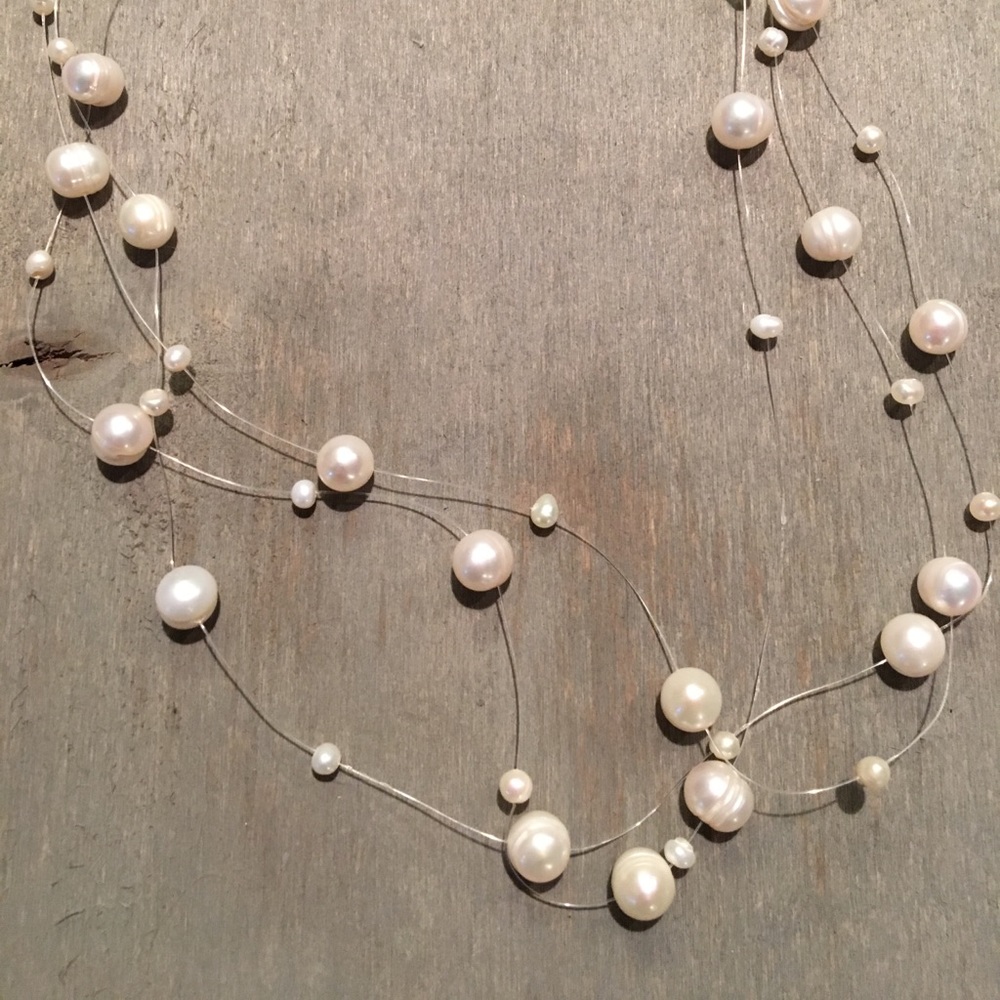 3 strand floating pearl necklace